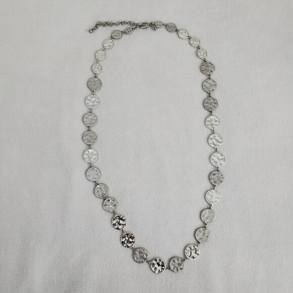 Chico's Long Polished Silver-Tone Hammered Disc 39” Chain Adjustable Necklace - Picture 2 of 8